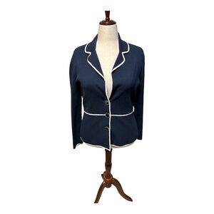 Jones New York Navy Cardigan Blazer – Contrast Trim Knit Jacket